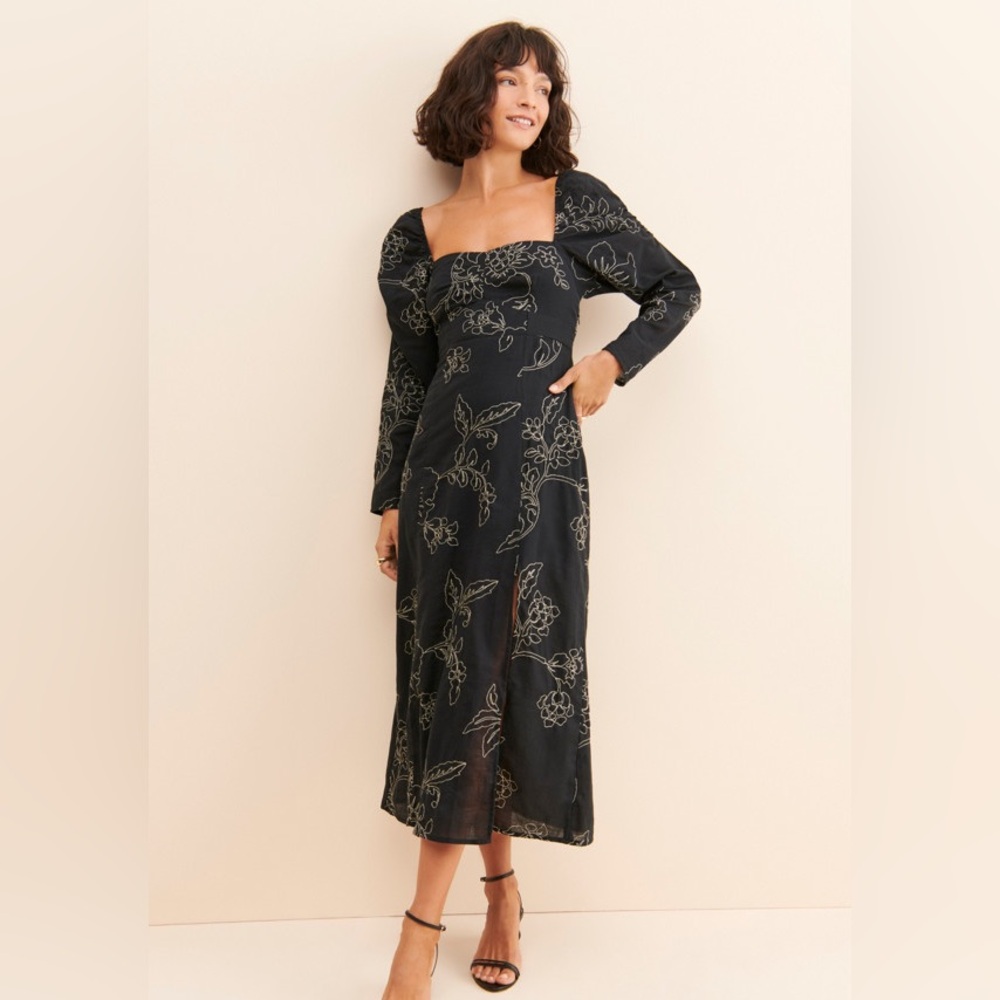 Especia Robin Midi Dress Black Floral Embroidered